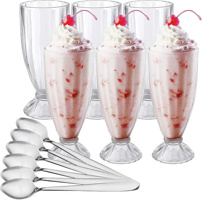 Cedilis Set of 6 Milkshake Glass, 12oz Old Fashion Sundae Cups, Retro Ice Cream by Cedilis