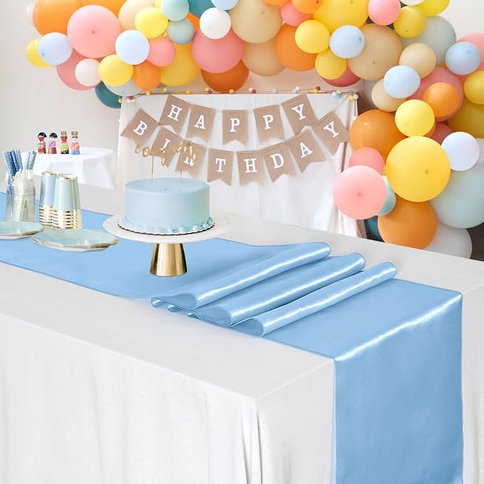 5 Pcs Baby Blue Satin Table Runners 12x108 inch Bright Satin Silk Fabric | - Image 5