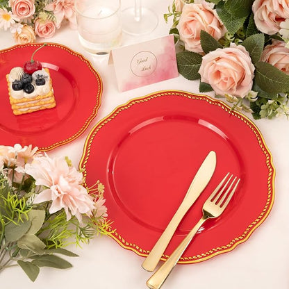 60 Pcs Red Gold Dinner Plates for Party | 10.25 inch Heavy-duty Disposable - Image 3