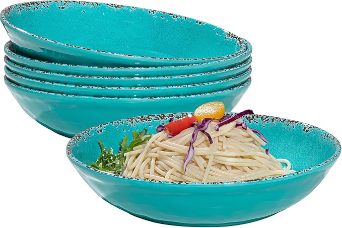 Farmhouse Melamine Pasta Bowls Set of 6, 42 OZ Shallow Individual Bowl by ZAROCRUS