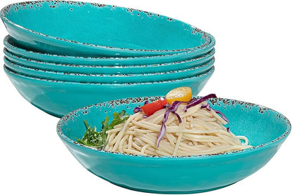 Farmhouse Melamine Pasta Bowls Set of 6, 42 OZ Shallow Individual Bowl by ZAROCRUS