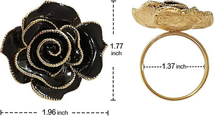 Black Napkin Rings Set of 6,Flower Rose Napkin Holder Rings Buckles,Bloom Napkin Holders Set for Table Decoration Wedding Valentine’s Christmas Easter Dinner Party