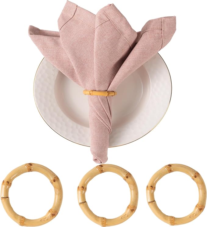Bamboo Napkin Rings Set of 12 Handmade Napkin Holder Rings Farmhouse Table by YUWIXMOX