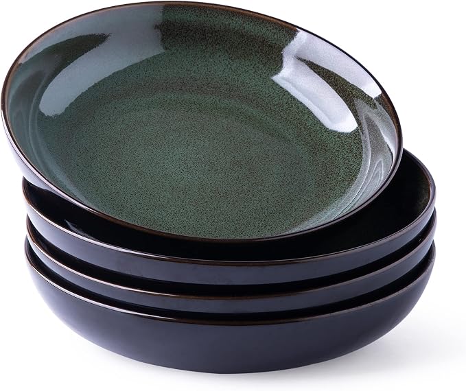 LERATIO 9.0" Ceramic Pasta Bowls Set of 4, 38oz Large Stoneware Bowls Set | by LeRatio