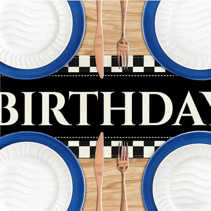 Happy Birthday Table Runner Black Checkerboard Checkerboard Racing Theme | - Image 4