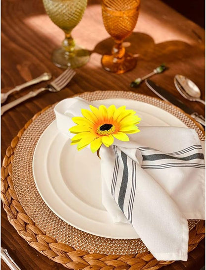 Flower Napkin Rings Set of 6, Handmade Sunflower Napkin Ring Holders, Plant Napkin Holders, Floral Serviette Buckles for Valentine, Weddings, Thanksgiving, Parties Table Settings Decor