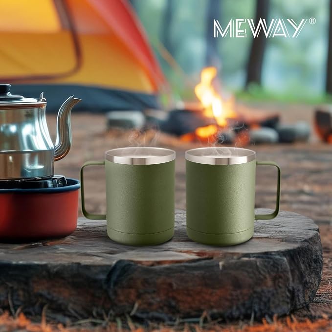 MEWAY 12oz Coffee Mug With Handle and Sliding Lid, Stainless Steel Travel - Image 7
