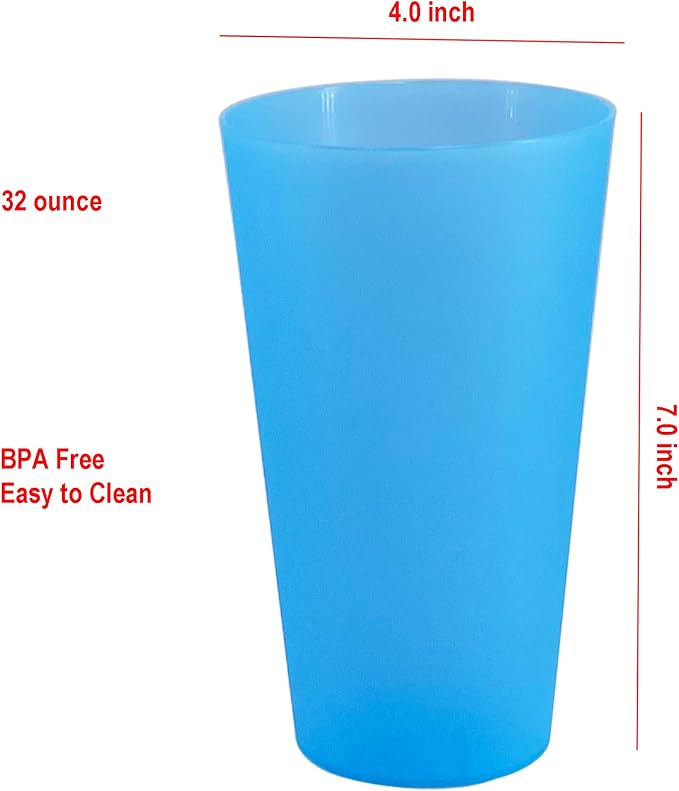 32 oz Plastic Cups Large Reusable set 12, Plastic Tumblers Bright | Food Grade - Image 6