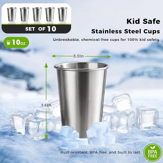10-Pack 10 oz 304 Stainless Steel Cups, Reusable | Food-Grade 304 Stainless - Image 3