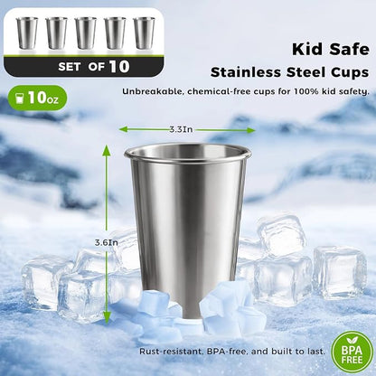 10-Pack 10 oz 304 Stainless Steel Cups, Reusable | Food-Grade 304 Stainless - Image 3