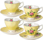 BTaT- Floral Tea Cups and Saucers, 8 oz, Fine Porcelain Teacup Set by BrewToATea