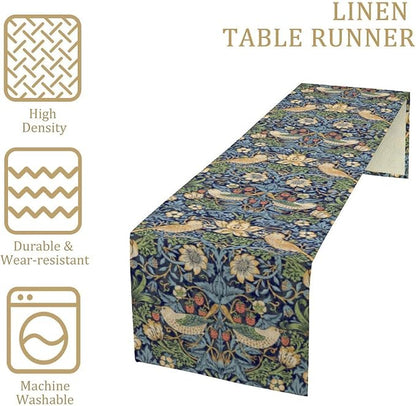 William Morris Floral Table Runner, Flowers Botanical Printed Table Runner - Image 4
