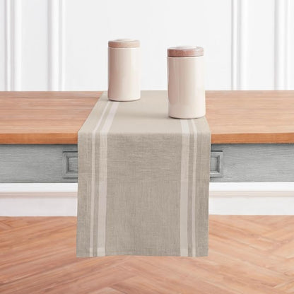 Solino Home 100% Pure Linen Table Runner, 14 x 90 in, French Stripe | Table by SolinoHome