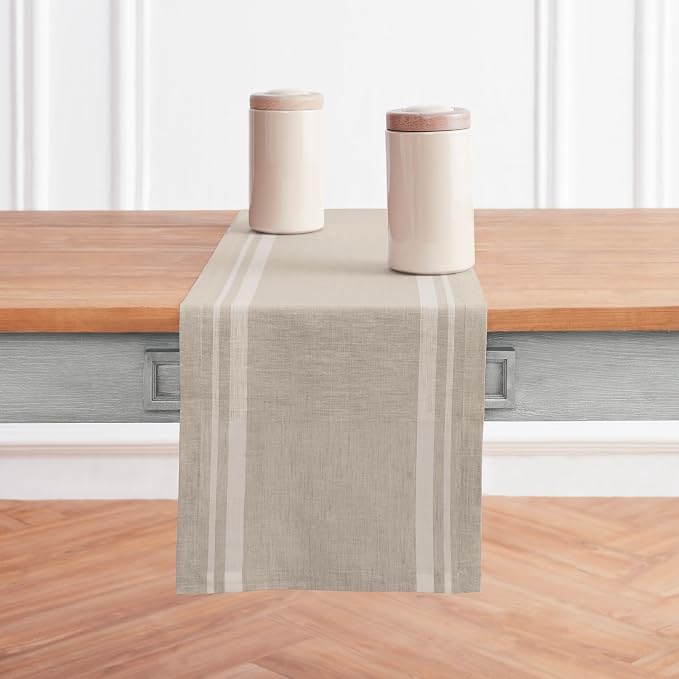 Solino Home 100% Pure Linen Table Runner, 14 x 108 in, French Stripe | Table by SolinoHome