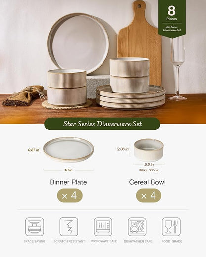 Famiware Star Stoneware Dinnerware Set, Cappuccino White | 10.5" Flat Dinner - Image 2