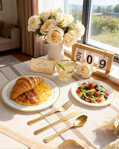 bUCLA 150PCS Gold Plastic Dinnerware Set Disposable - Image 4
