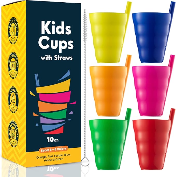 JoyServe 10 Oz Kids Cups with Built-In Straws BPA-Free Tumblers | Stackable by JoyServe