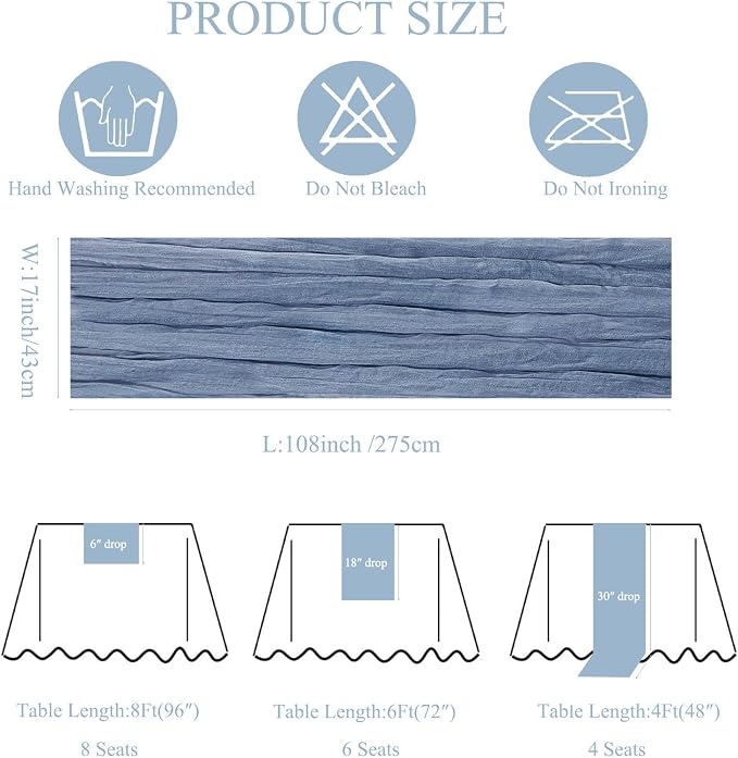 6Pack Dusty Blue Cheesecloth Table Runners 17x108inch Sheer Table Runner | - Image 3