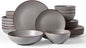 Famiware Venus Speckled Dinnerware Set with Pasta Bowls, Service for 6 (24 Pieces), Stoneware Plates and Double Bowls Sets, Microwave & Dishwasher-Safe Dishes with Trim, Matte Dark Grey