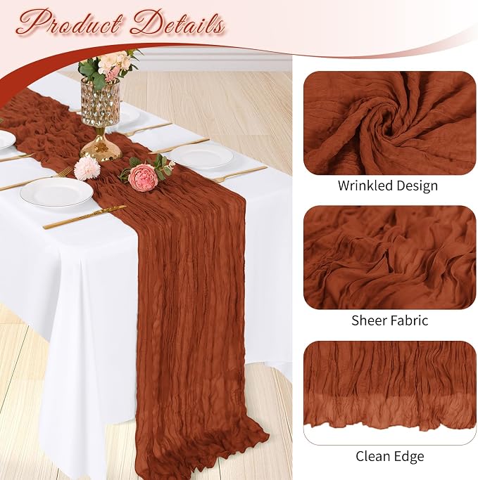 6 Pack Terracotta Cheesecloth Table Runner, 17 x 108 inch, Semi Sheer Boho - Image 4