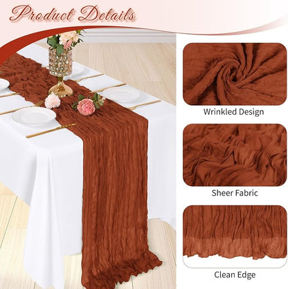 6 Pack Terracotta Cheesecloth Table Runner, 17 x 108 inch, Semi Sheer Boho - Image 4