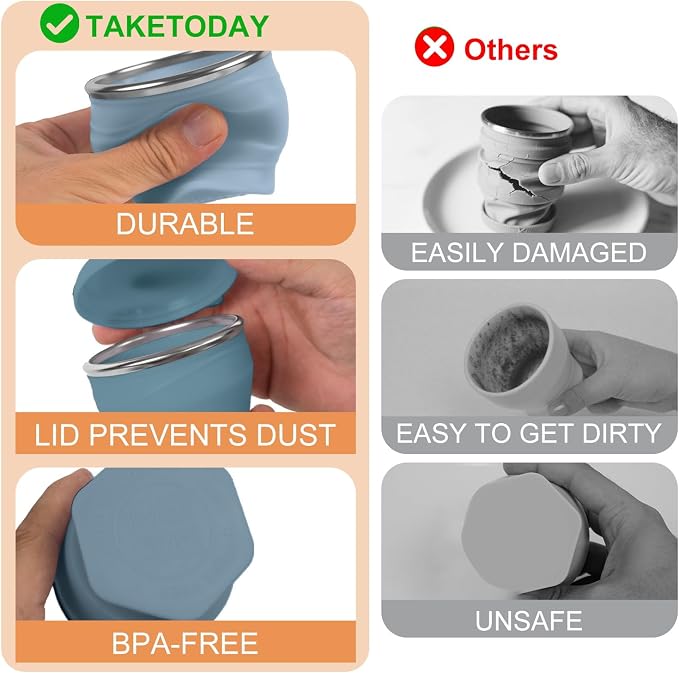 Collapsible Travel Cup with Lid - 6oz Mini Silicone Folding Cup with Stainless - Image 4
