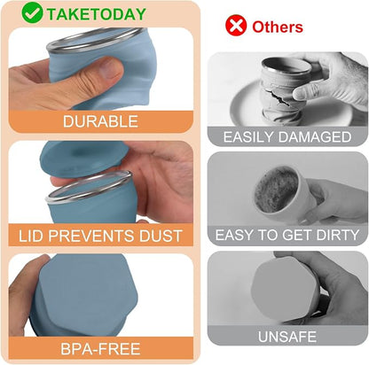 Collapsible Travel Cup with Lid - 6oz Mini Silicone Folding Cup with Stainless - Image 4