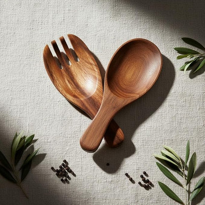 Woodard & Charles Acacia Wood Salad Hands Servers, 7 3/8" x 3 1/8" | Pair of - Image 3