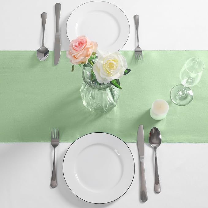 Manyshofu Sage Green Satin Table Runner 12x108 - Image 2
