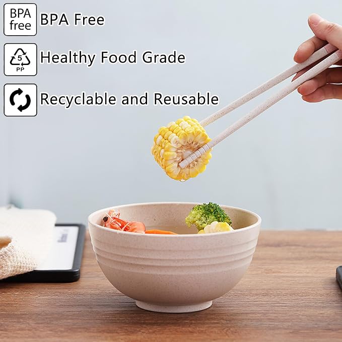 Unbreakable Wheat Straw Cereal Bowls Set of 4, 24 OZ Microwave and Dishwasher - Image 3