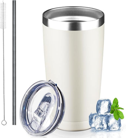 20 oz Tumbler with Lids and Straws, Stainless Steel Insulated Coffee Tumbler by GUDEMAO