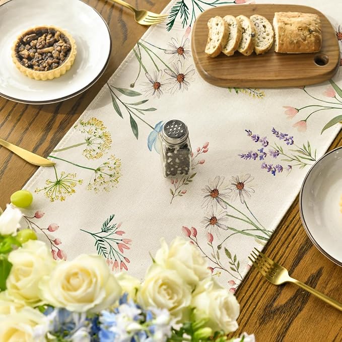 Artoid Mode Flowers Spring Table Runner, Seasonal Summer Fall Kitchen Dining - Image 4