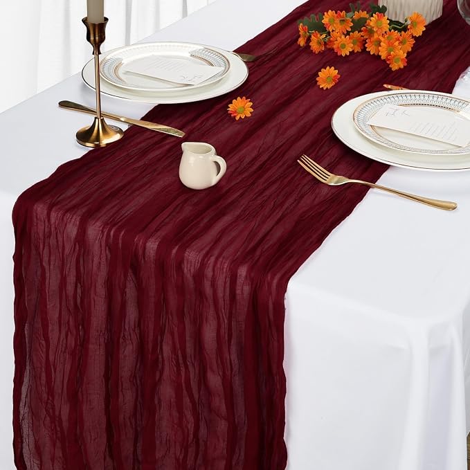 12 Pack Burgundy Cheesecloth Table Runner 10Ft Gauze Red Cheese Cloth Runner - Image 4