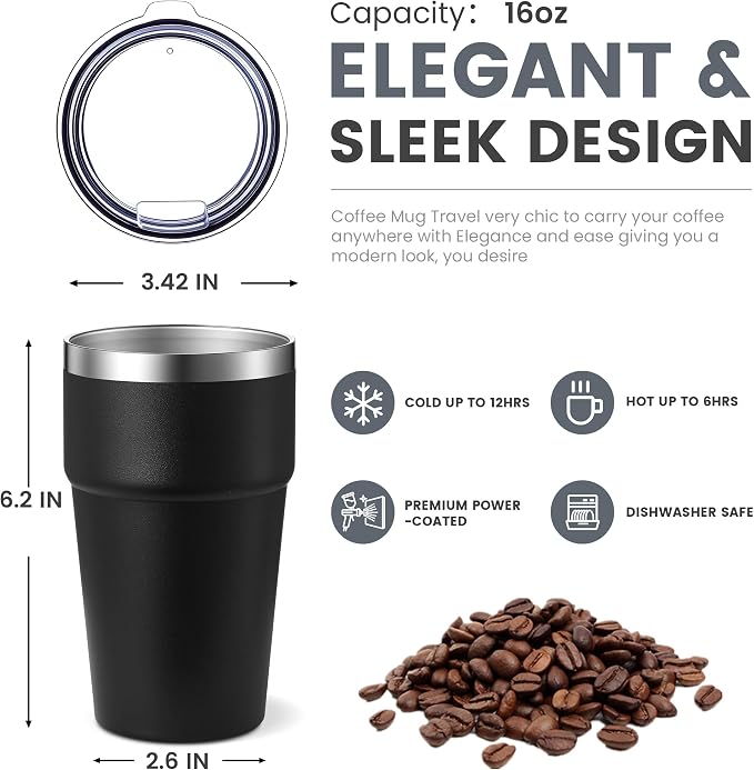 MEWAY 16oz Tumbler Double Wall Vacuum Insulated Travel Mug Bulk, Stainless - Image 2