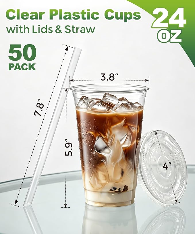 Ginkgo 50 Pack 24 oz Clear Plastic Cups - Image 2