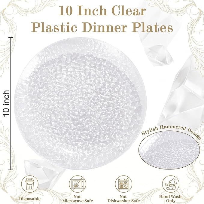 Rubtlamp 100Pcs Clear Plastic Plates, 10 Inch Dinner Plates - Image 2