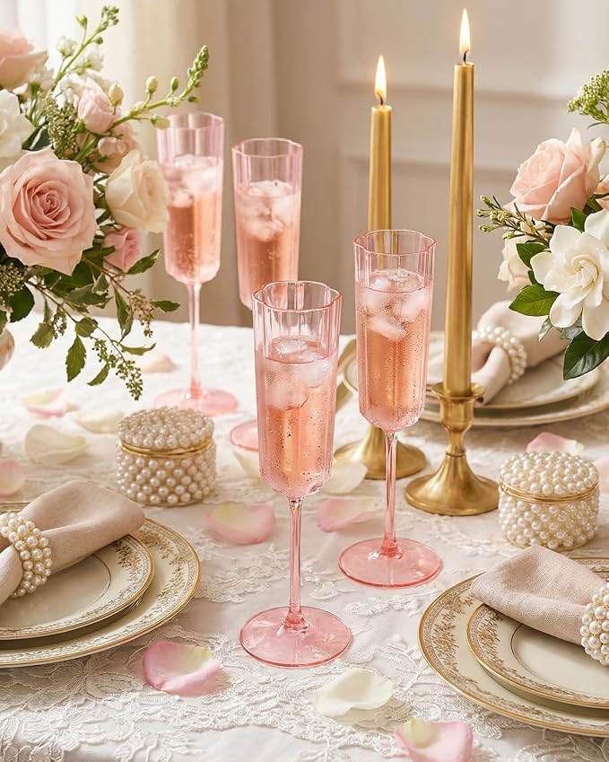 Ciaell 24 Pack Pink Plastic Champagne Flutes - Image 4