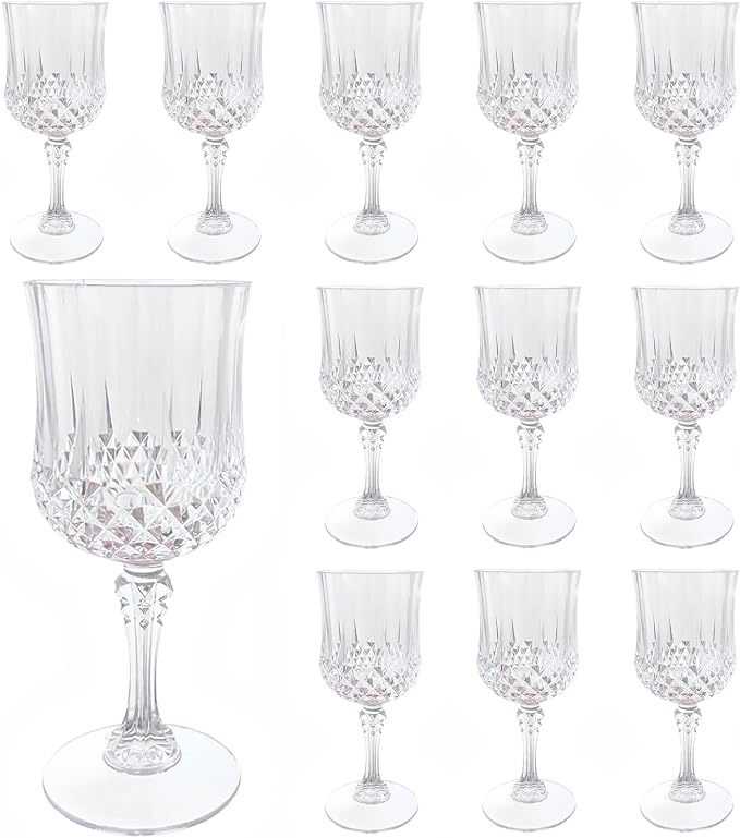 12Pack Plastic Wine Glasses, 7oz Vintage Goblets by LEYIQU