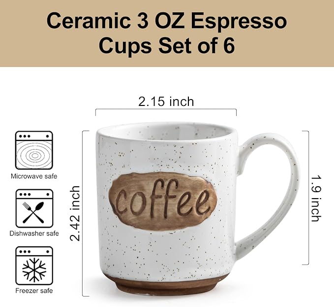 Coffee Cups, Tea Cup, Cute Mini Demitasse Cups Set of 6, Espresso Shot Cups - Image 2