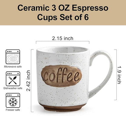 Coffee Cups, Tea Cup, Cute Mini Demitasse Cups Set of 6, Espresso Shot Cups - Image 2