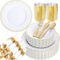 YOUBET 350PCS White and Gold Scalloped Plastic Plates by YOUBET
