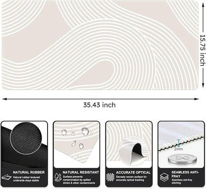 iCasso Big Desk Pad, XXL Extended Gaming Mouse Pad, Large Mouse Pad for Desk Rubber Base Mousepad with Stitched Edges, Keyboard Mouse Mat for Work, Game, Office, Home, Lines