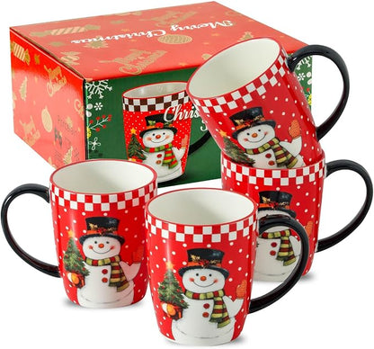 HASENSE Christmas Coffee Mugs Set of 4, 15 oz Ceramic Holiday Cups by Hasense
