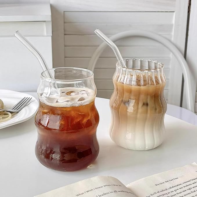 2 Pcs Ribbed Glass Cups, 18 Oz Vintage Drinking Glassware - Image 5