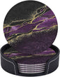 6 Pcs Abstract Black and Purple Marble Leather Coasters by Jfniub
