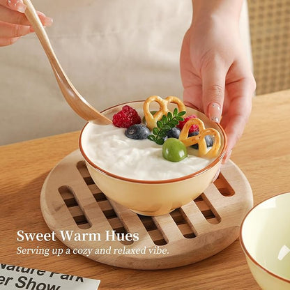 Ceramic Dessert Bowl Set of 6 - Small Porcelain Bowls for Rice, Snack, Ice Cream - Microwave and Dishwasher Safe - Assorted Candy Hue - 4.7 Inch - 10 OZ
