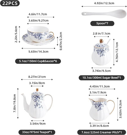 Ceramic Tea Set Vintage Floral, Teapot， Cup and Saucer Set, Sugar Bowl and - Image 2