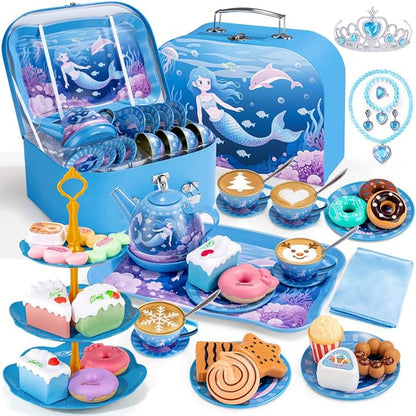 iAOVUEBY Tea Party Set for Little Girls, Kids Pretend Play Kitchen Toys by iAOVUEBY