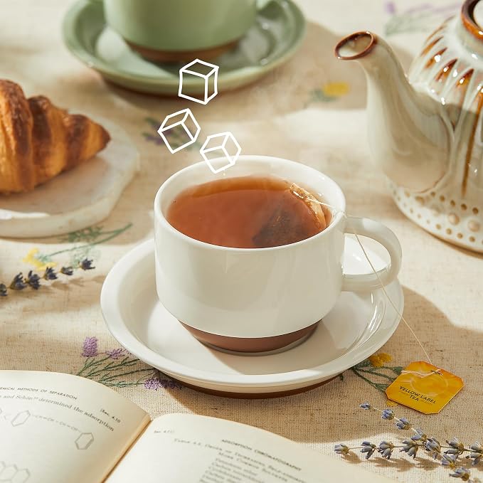 Sweese 8 Ounce Cappuccino Cups Set of 4, Porcelain Stackable Coffee Cups - Image 5