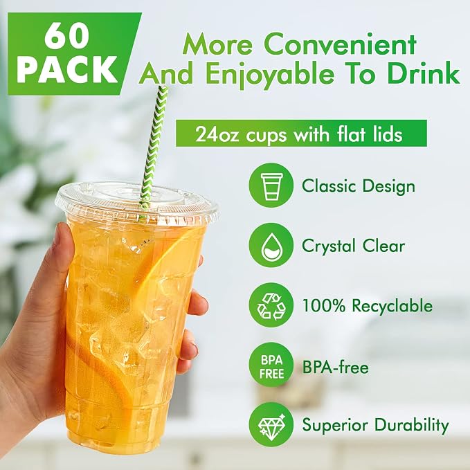 Lilymicky 60 Sets 24 oz Clear Plastic Cups - Image 3